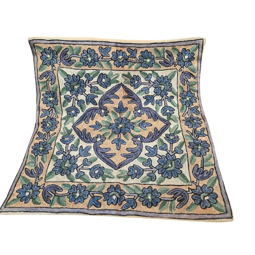 Hand‎ Embroidered Throw Pillow Cushion Cover Suzani Silk on Cotton 16